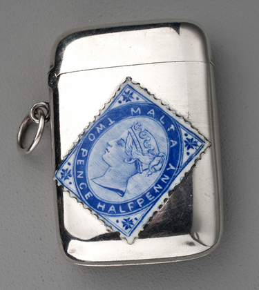 Victorian Silver and Enamel Malta Blue Stamp Vesta Case - Twopence Halfpenny